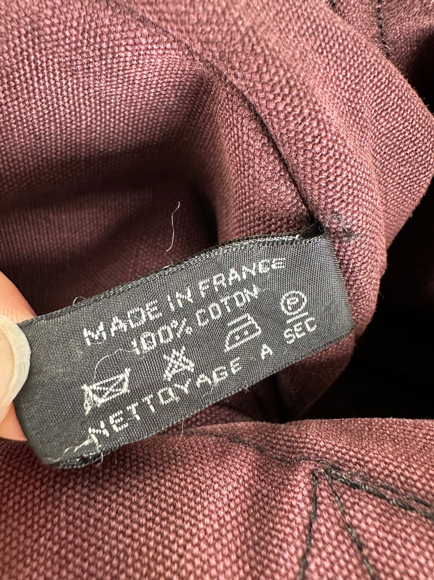 Vintage Hermes Cotton Canvas Tote Bag Burgundy Grey