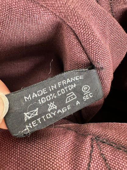 Vintage Hermes Cotton Canvas Tote Bag Burgundy Grey