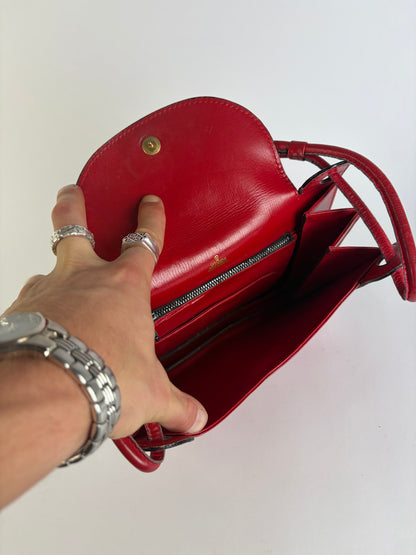 Vintage Loewe Structured Leather Top-Handle Bag Red Gold