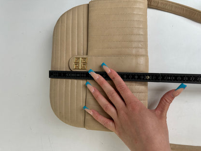 Vintage Givenchy Quilted Leather Shoulder Bag Beige Gold
