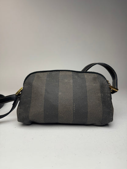 Sac bandoulière vintage Fendi Roma en cuir rayé noir marron