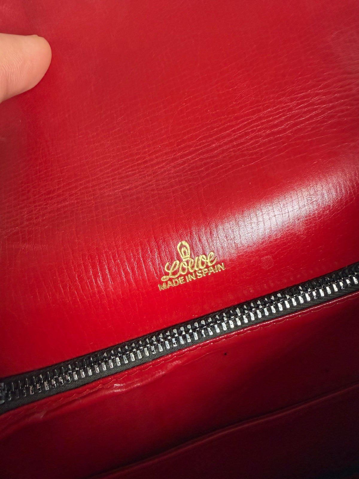 Vintage Loewe Structured Leather Top-Handle Bag Red Gold