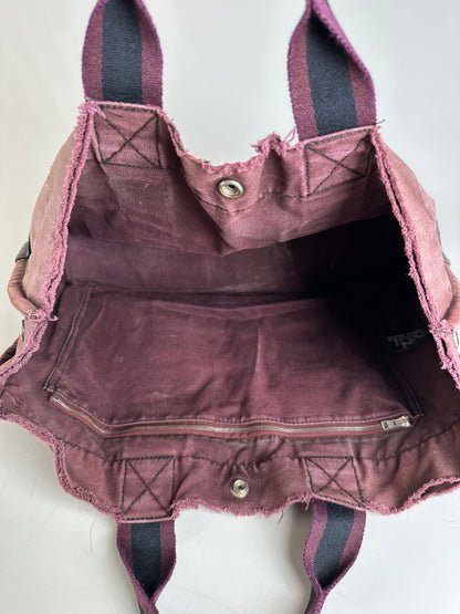Vintage Hermes Cotton Canvas Tote Bag Burgundy Grey