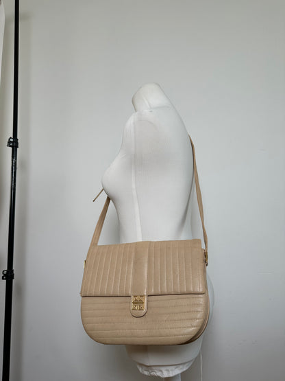 Vintage Givenchy Quilted Leather Shoulder Bag Beige Gold