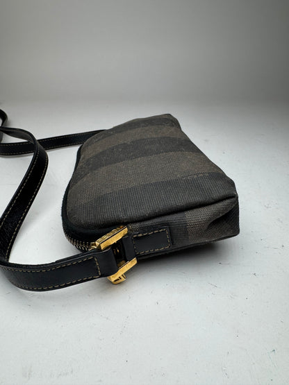 Sac bandoulière vintage Fendi Roma en cuir rayé noir marron