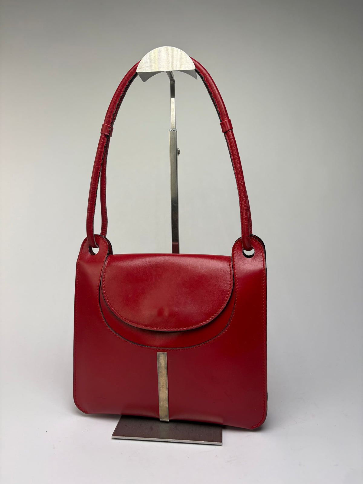 Vintage Loewe Structured Leather Top-Handle Bag Red Gold