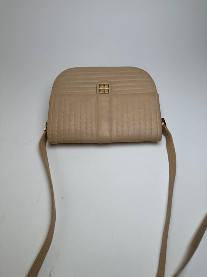 Vintage Givenchy Quilted Leather Shoulder Bag Beige Gold