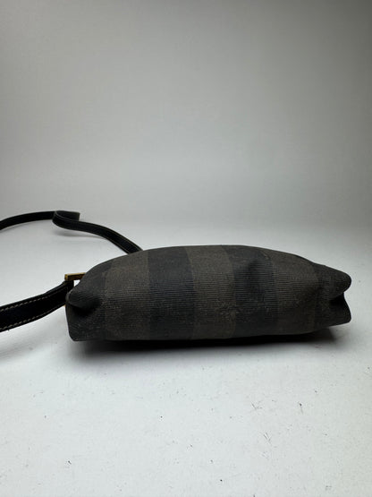 Sac bandoulière vintage Fendi Roma en cuir rayé noir marron