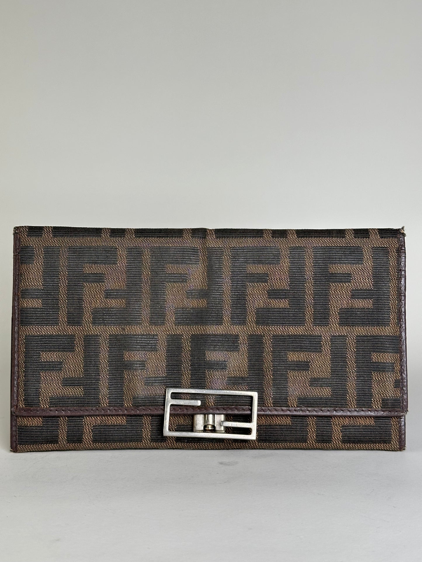 Vintage Fendi FF Monogram Fabric Wallet Brown Tan