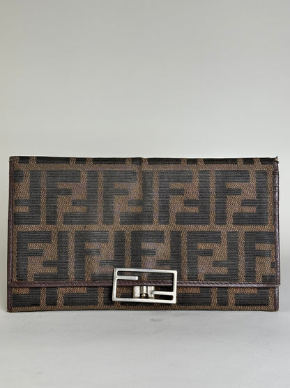 Vintage Fendi FF Monogram Fabric Wallet Brown Tan
