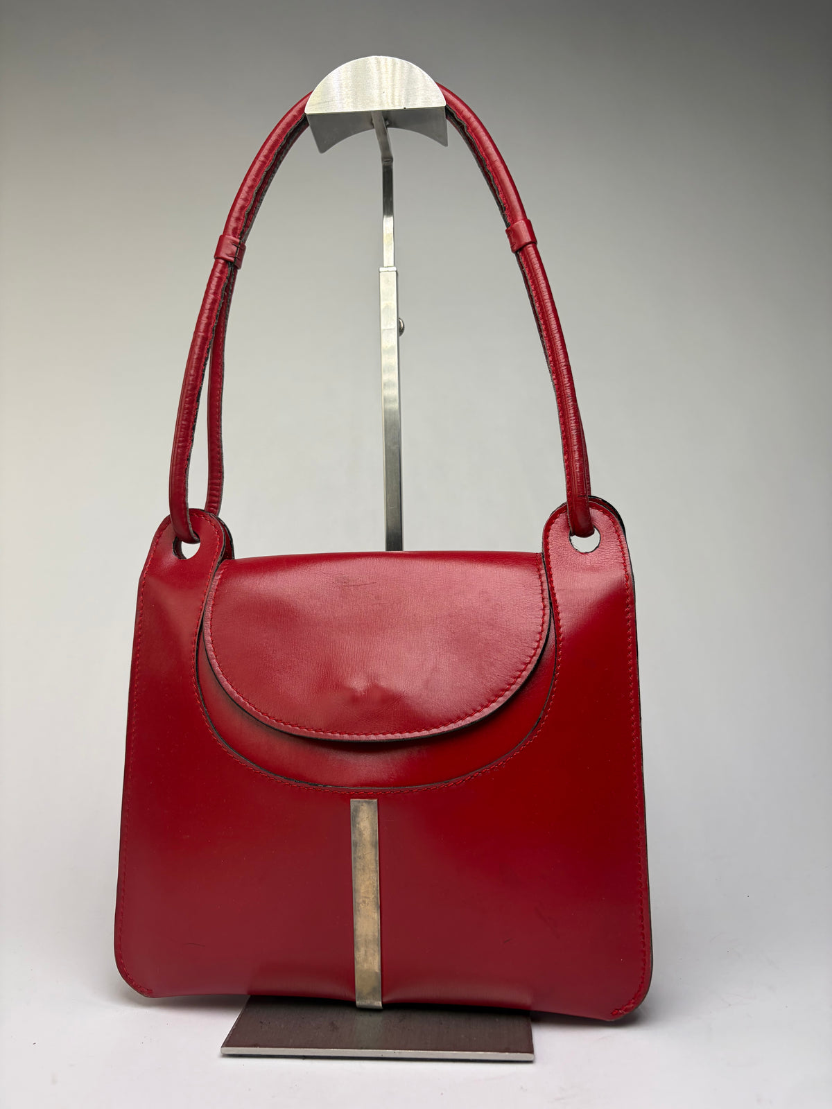 Vintage Loewe Structured Leather Top-Handle Bag Red Gold