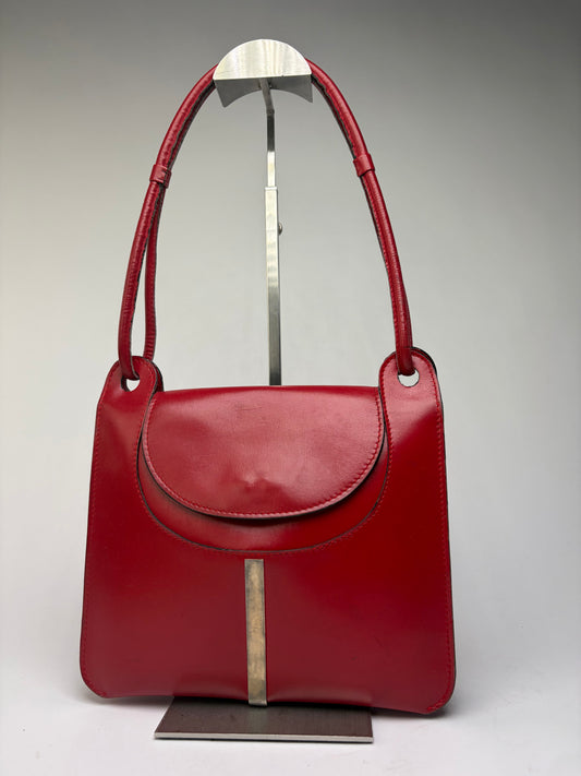 Vintage Loewe Structured Leather Top-Handle Bag Red Gold