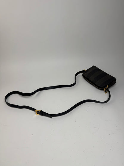 Sac bandoulière vintage Fendi Roma en cuir rayé noir marron