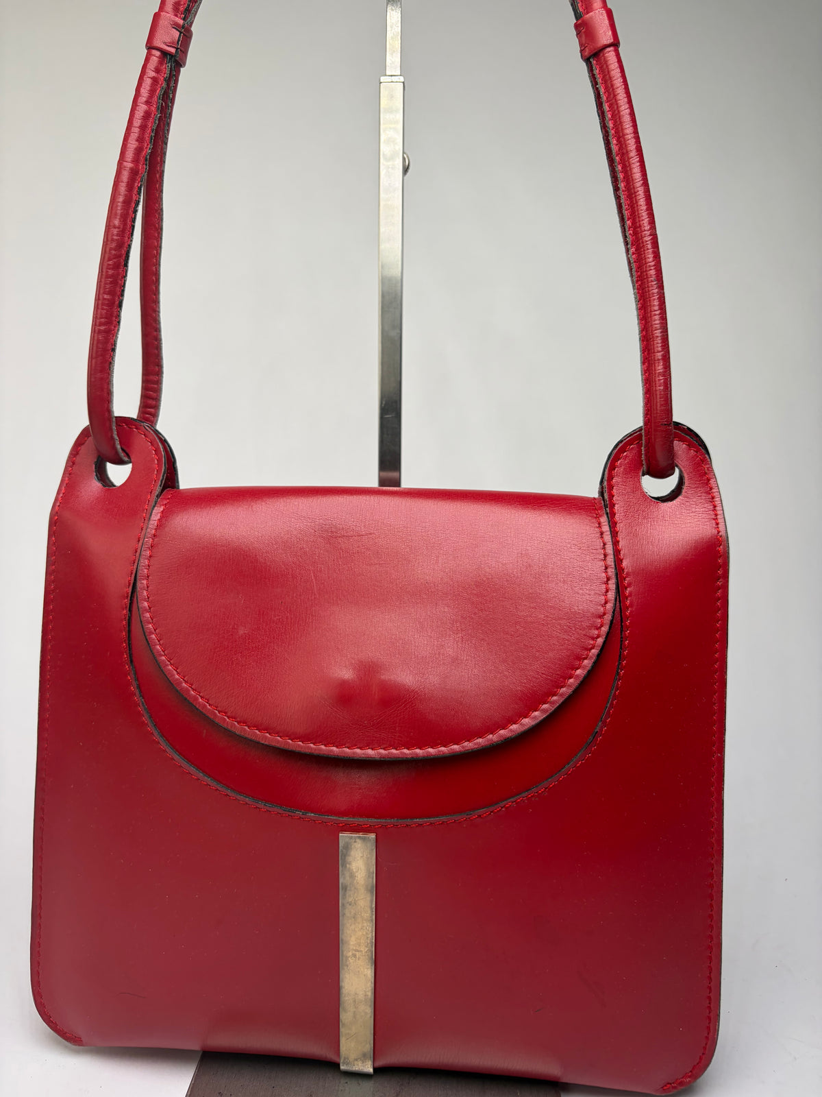 Vintage Loewe Structured Leather Top-Handle Bag Red Gold