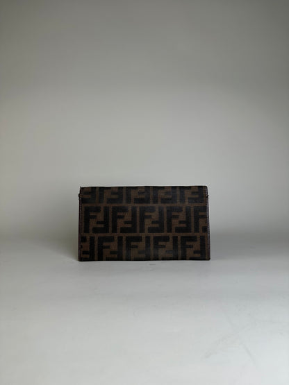 Vintage Fendi FF Monogram Fabric Wallet Brown Tan
