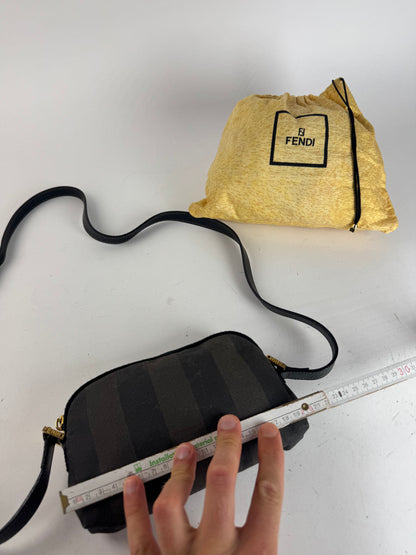 Sac bandoulière vintage Fendi Roma en cuir rayé noir marron