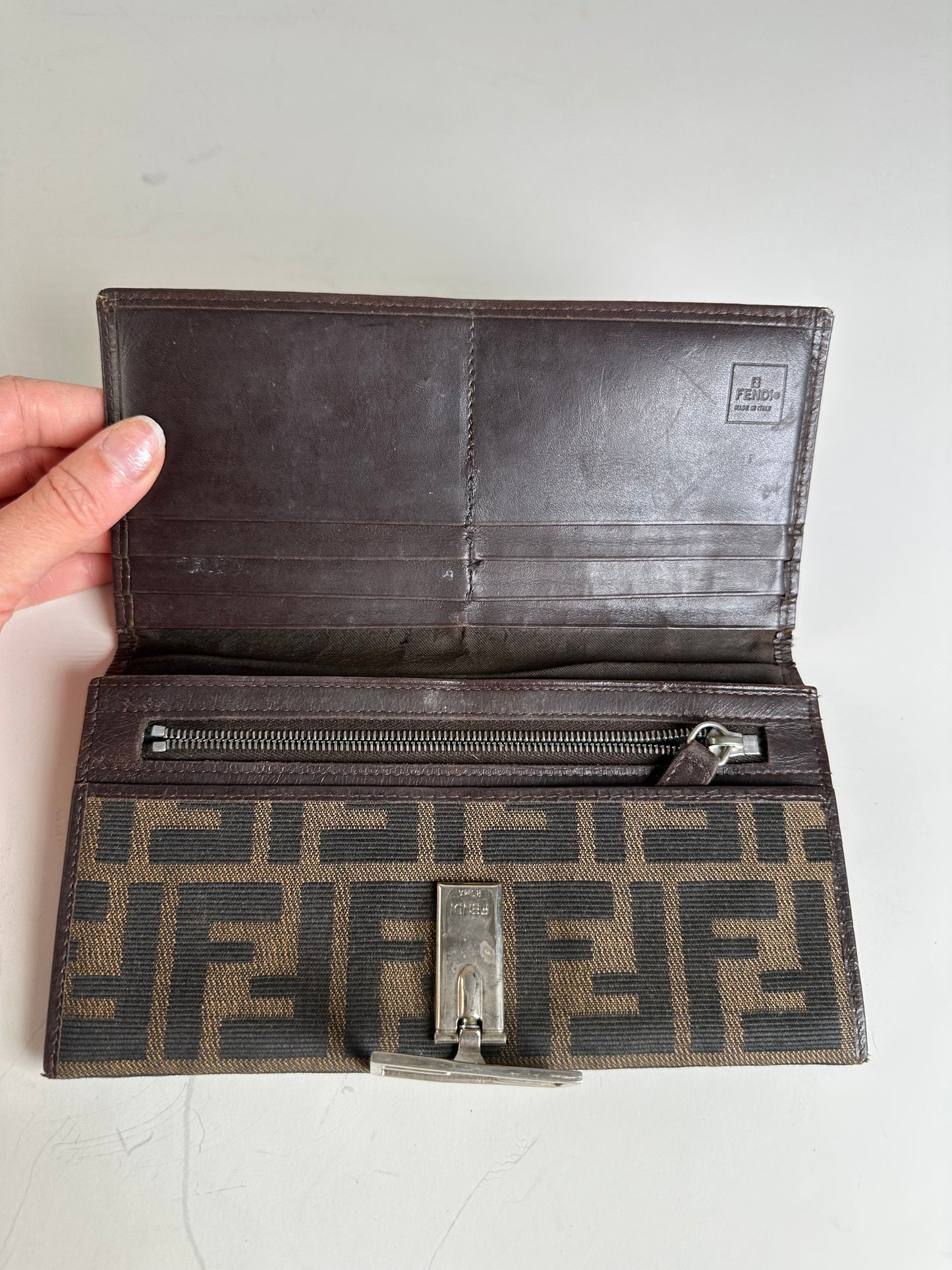 Vintage Fendi FF Monogram Fabric Wallet Brown Tan