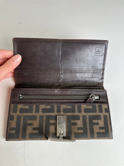 Vintage Fendi FF Monogram Fabric Wallet Brown Tan