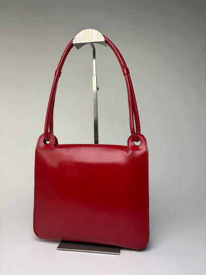 Vintage Loewe Structured Leather Top-Handle Bag Red Gold