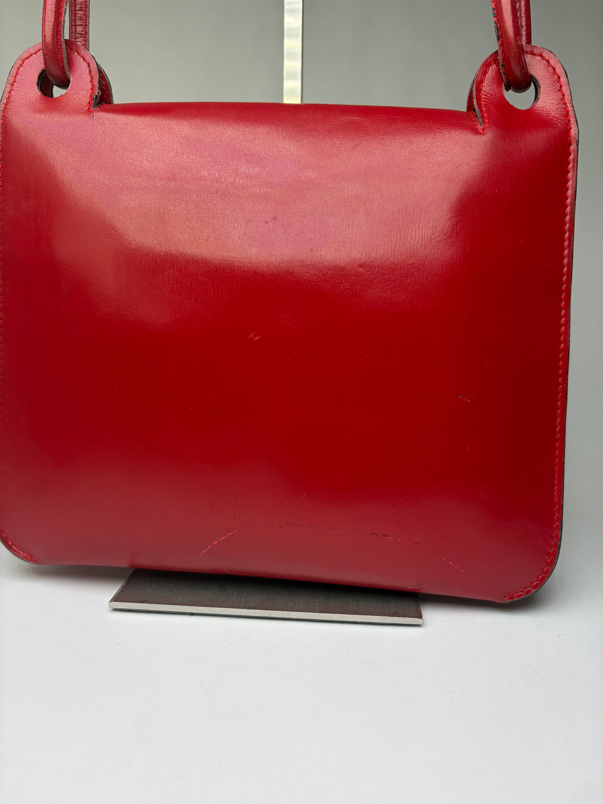 Vintage Loewe Structured Leather Top-Handle Bag Red Gold