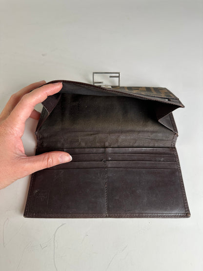 Vintage Fendi FF Monogram Fabric Wallet Brown Tan
