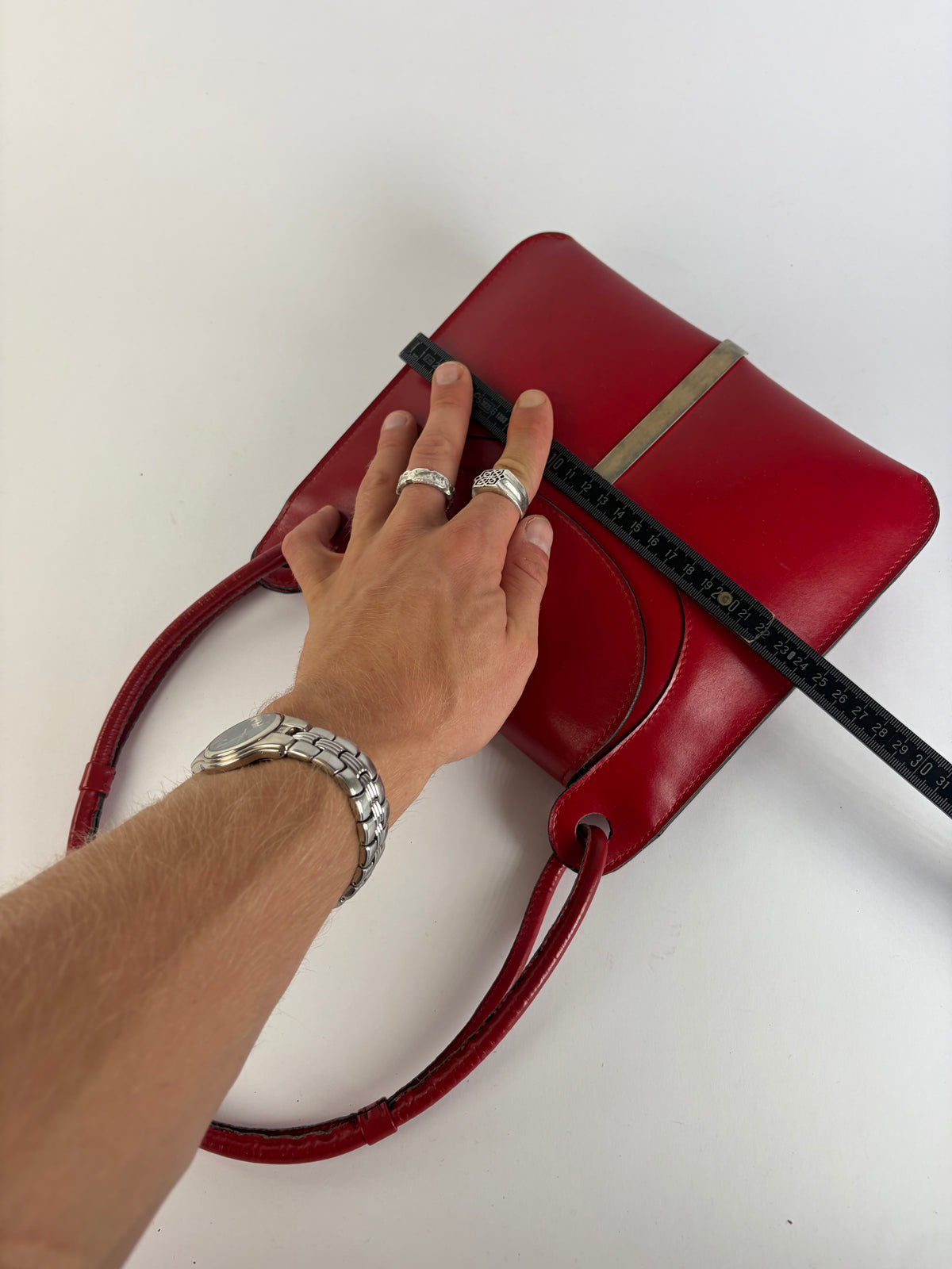 Vintage Loewe Structured Leather Top-Handle Bag Red Gold