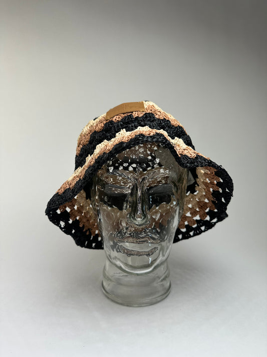 Vintage Vivienne Westwood Crocheted Bucket Hat Black Cream Rust c. Late 2010s