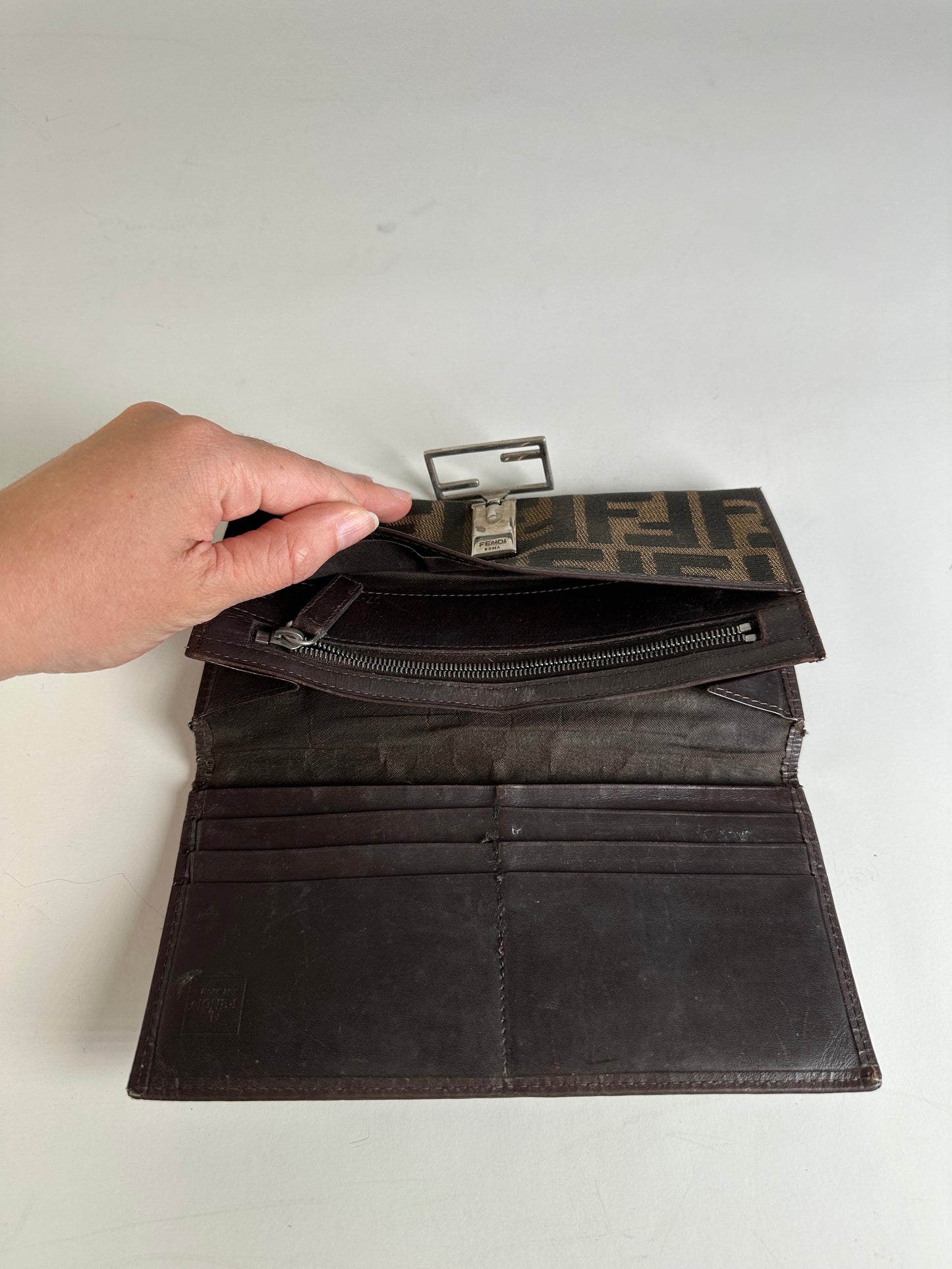 Vintage Fendi FF Monogram Fabric Wallet Brown Tan