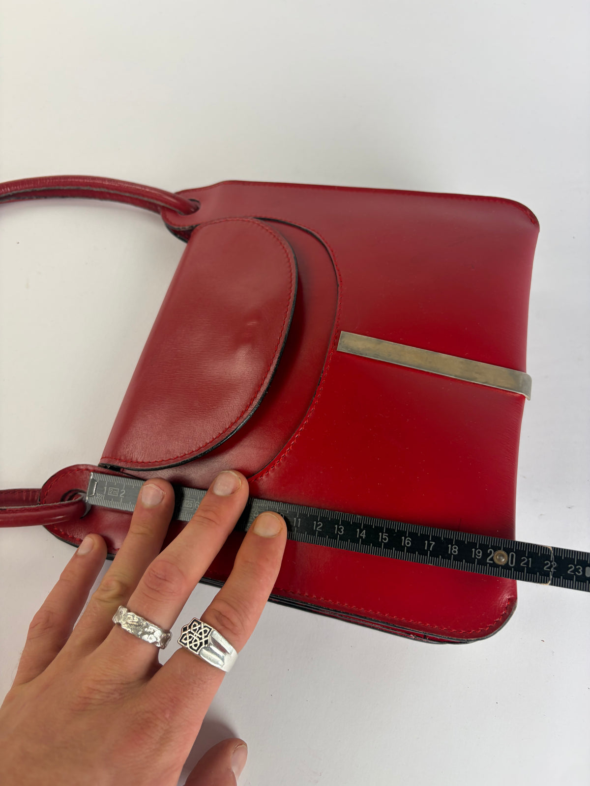 Vintage Loewe Structured Leather Top-Handle Bag Red Gold