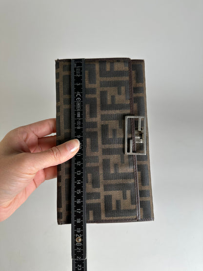 Vintage Fendi FF Monogram Fabric Wallet Brown Tan