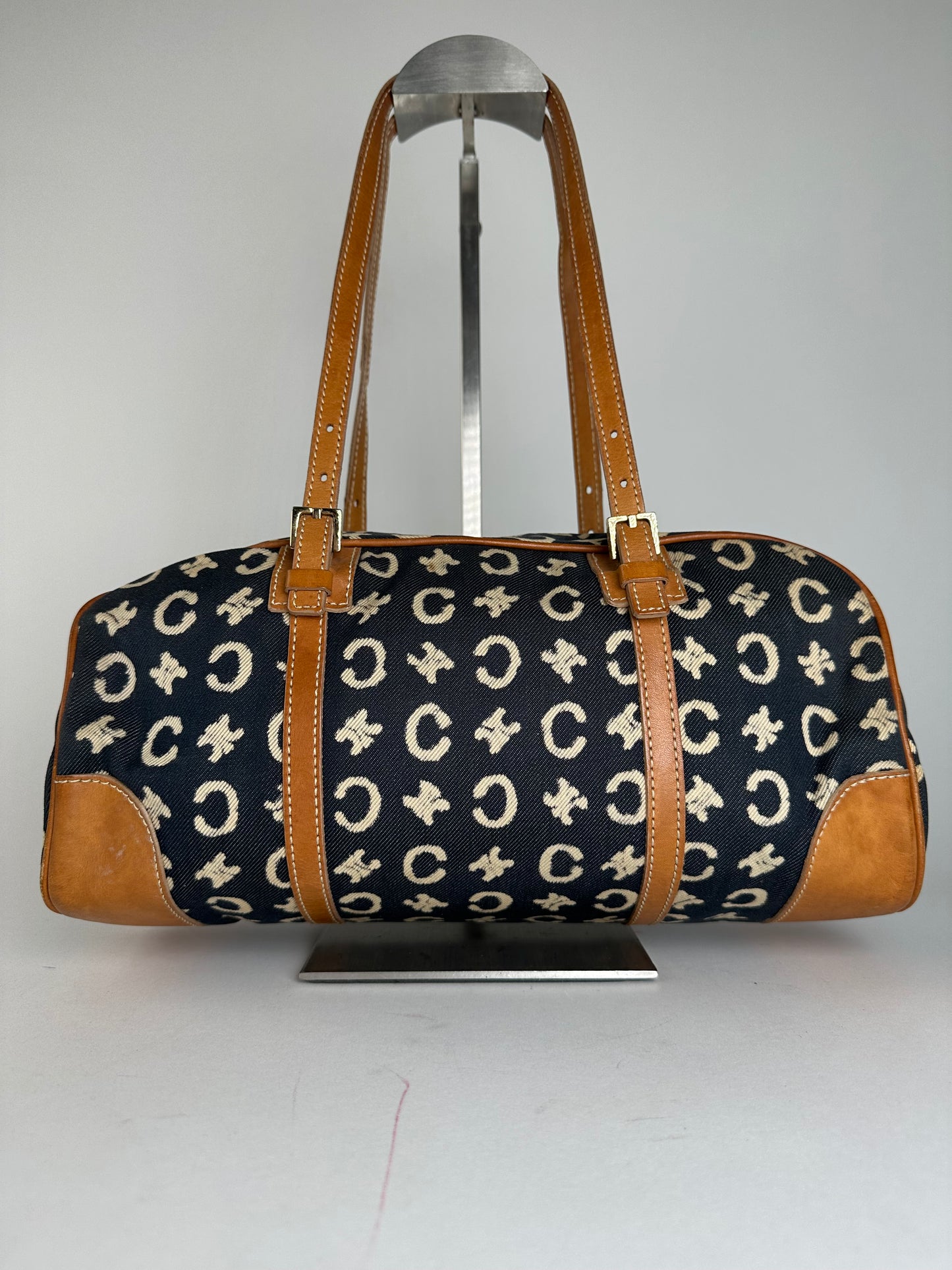 Vintage Celine Paris macadam Triomphe Monogram Brownling Bag Beige Black