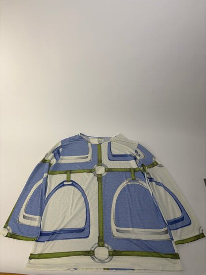 Vintage Celine Graphic Jersey Tunic Top Blue Green M