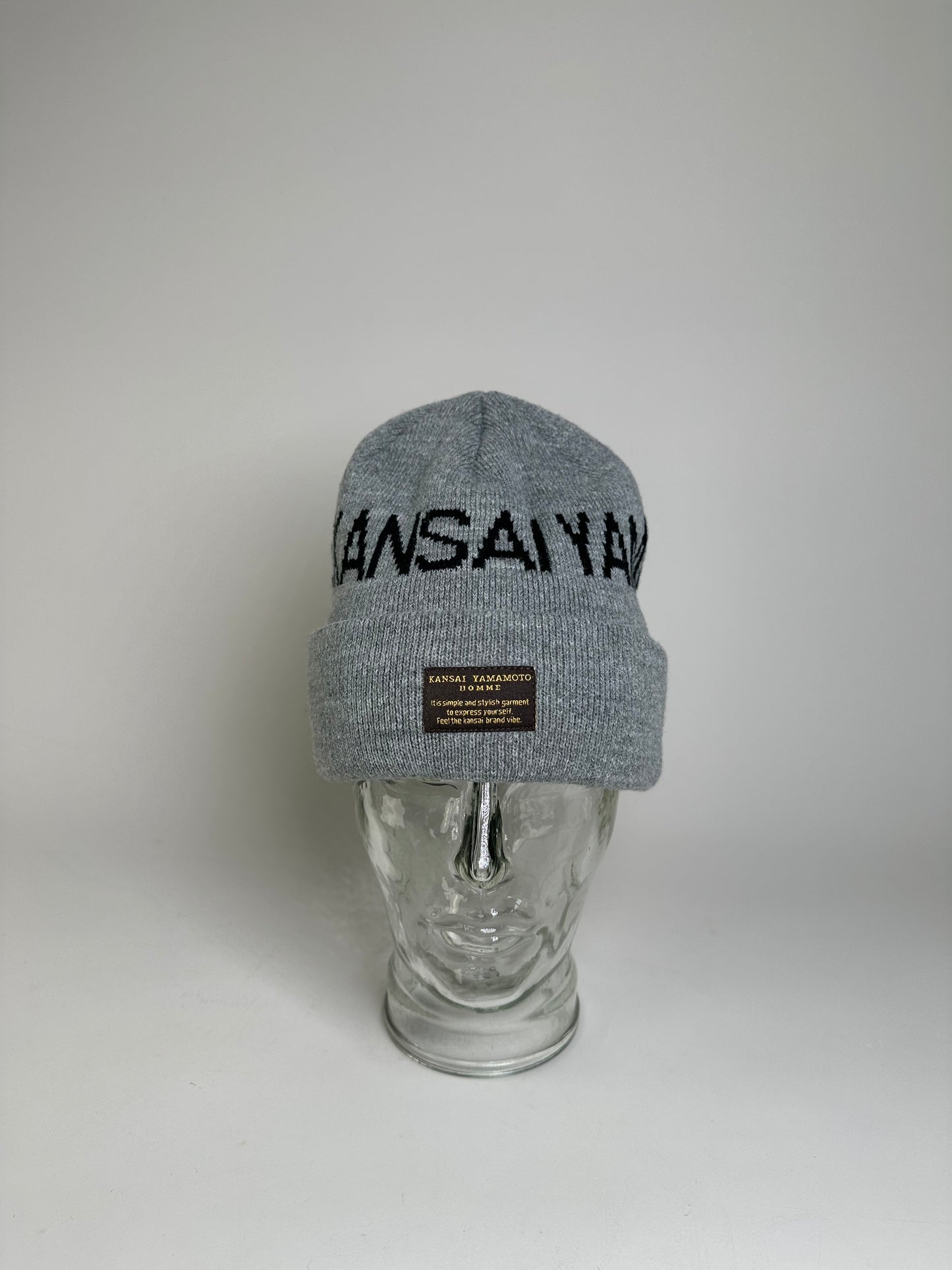 Vintage Kansai Yamamoto Men's Wool Beanie Light Grey Black
