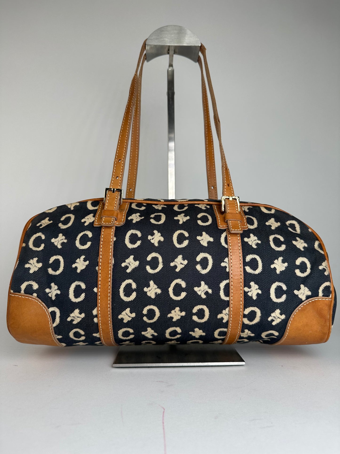 Vintage Celine Paris macadam Triomphe Monogram Brownling Bag Beige Black