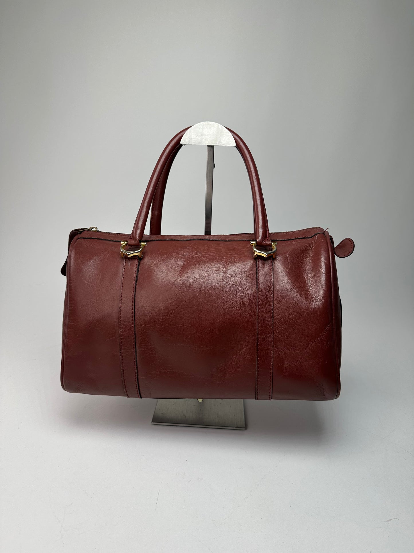 Vintage Cartier Burgundy Leather Boston Bag