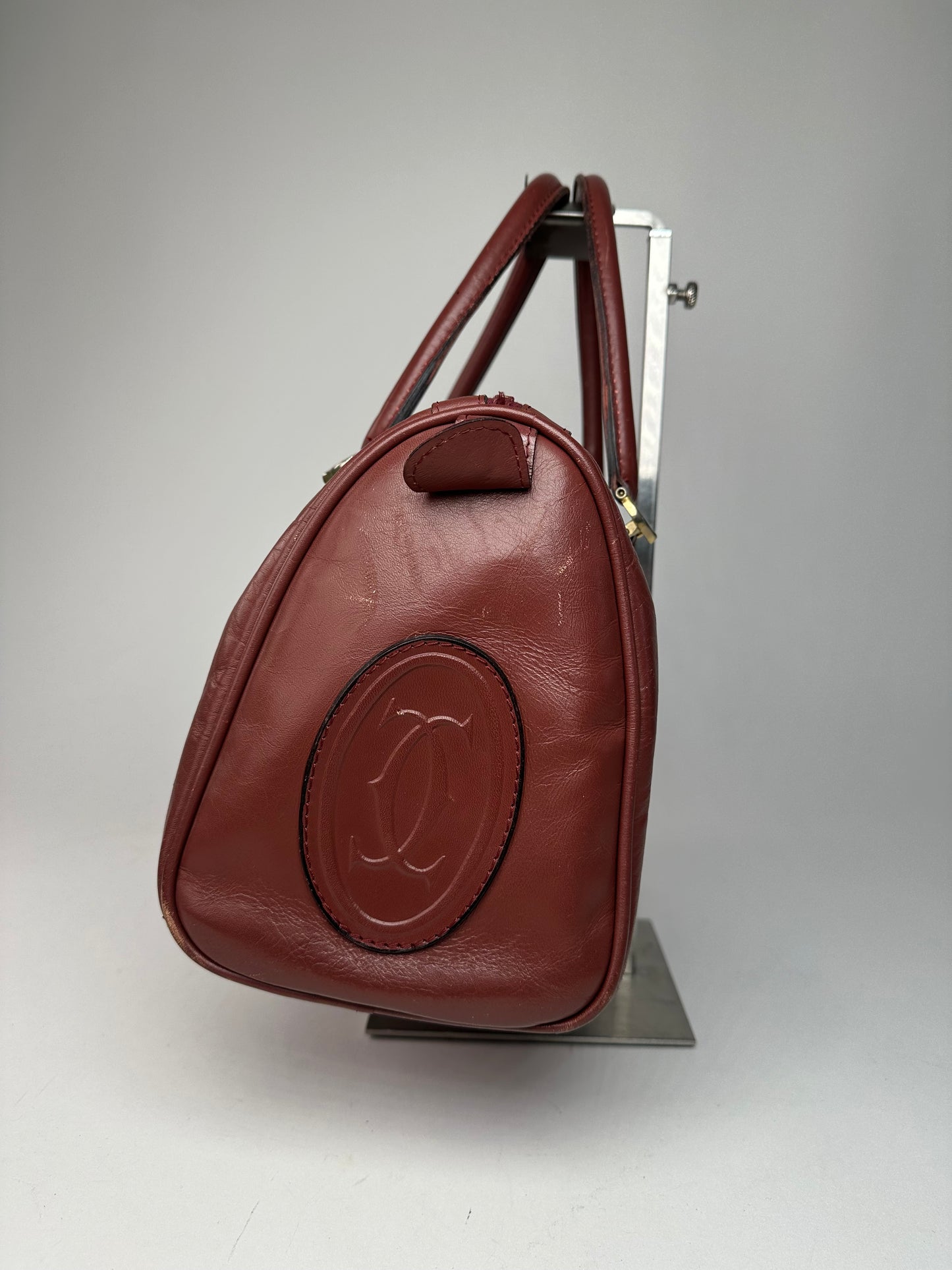 Vintage Cartier Burgundy Leather Boston Bag