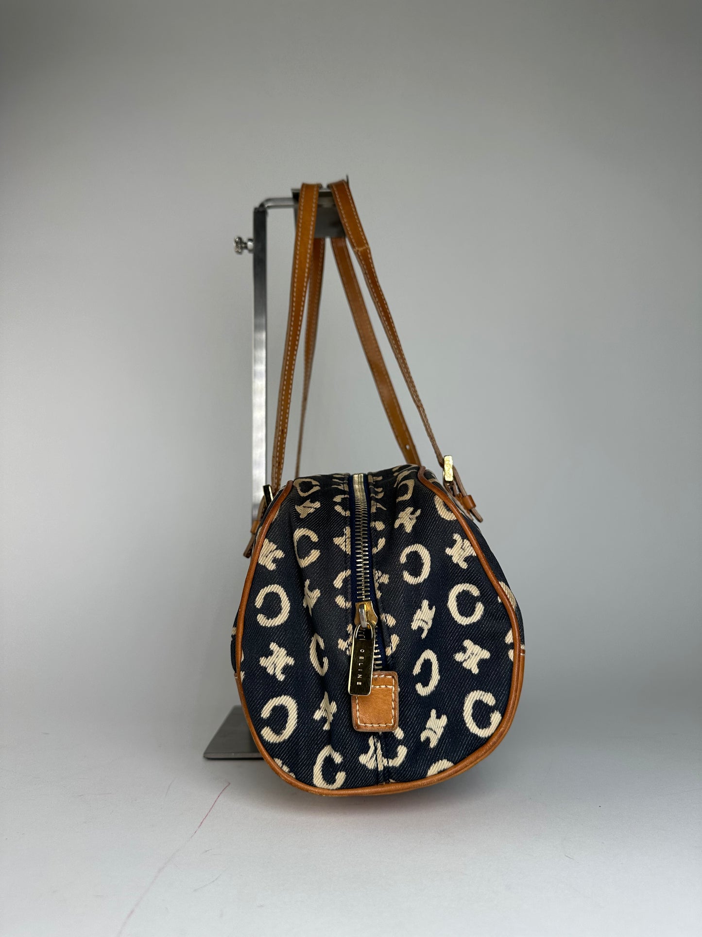 Vintage Celine Paris macadam Triomphe Monogram Brownling Bag Beige Black