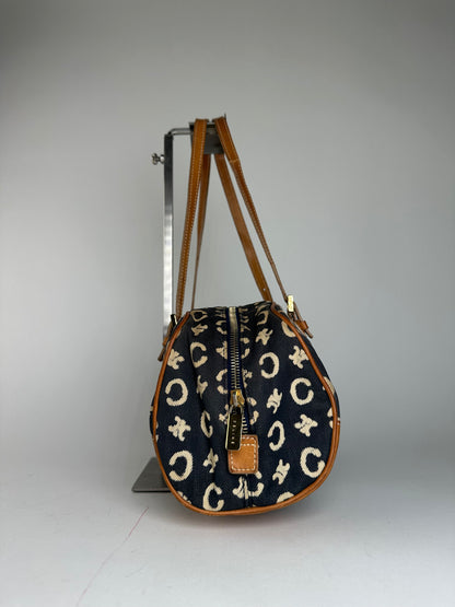 Vintage Celine Paris macadam Triomphe Monogram Brownling Bag Beige Black