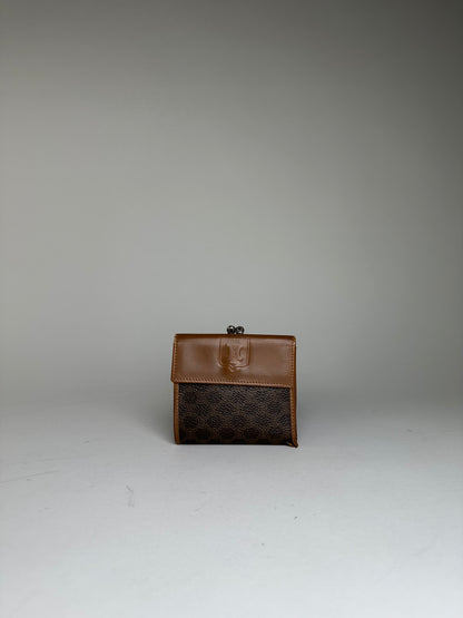 Vintage Celine Coated Canvas Wallet Brown Tan Silver