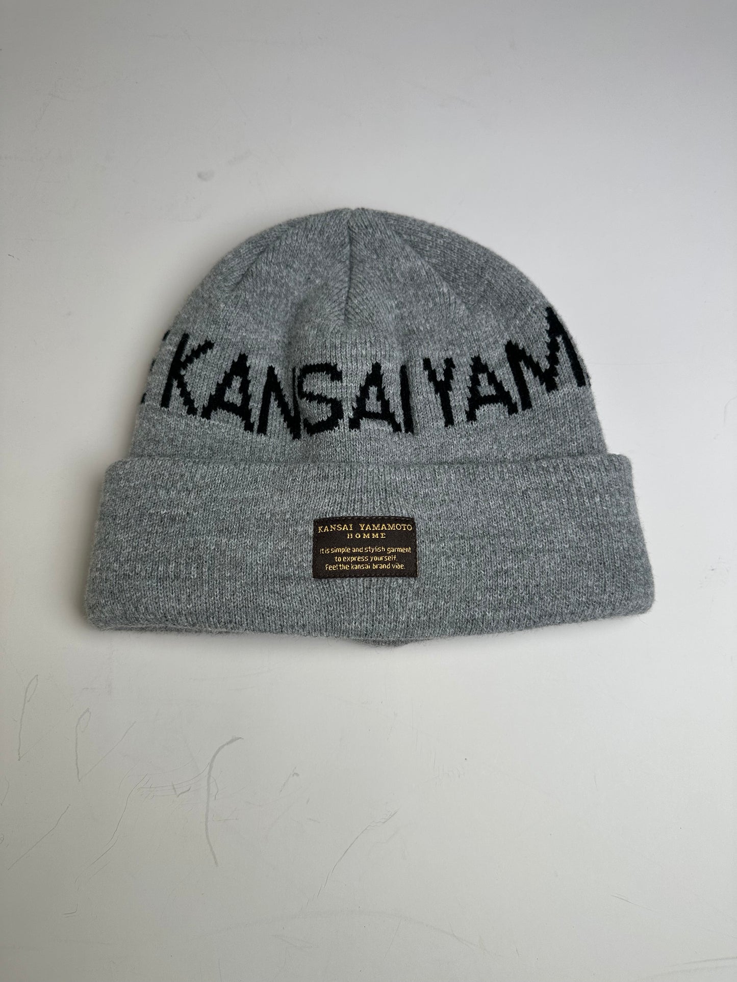 Vintage Kansai Yamamoto Men's Wool Beanie Light Grey Black