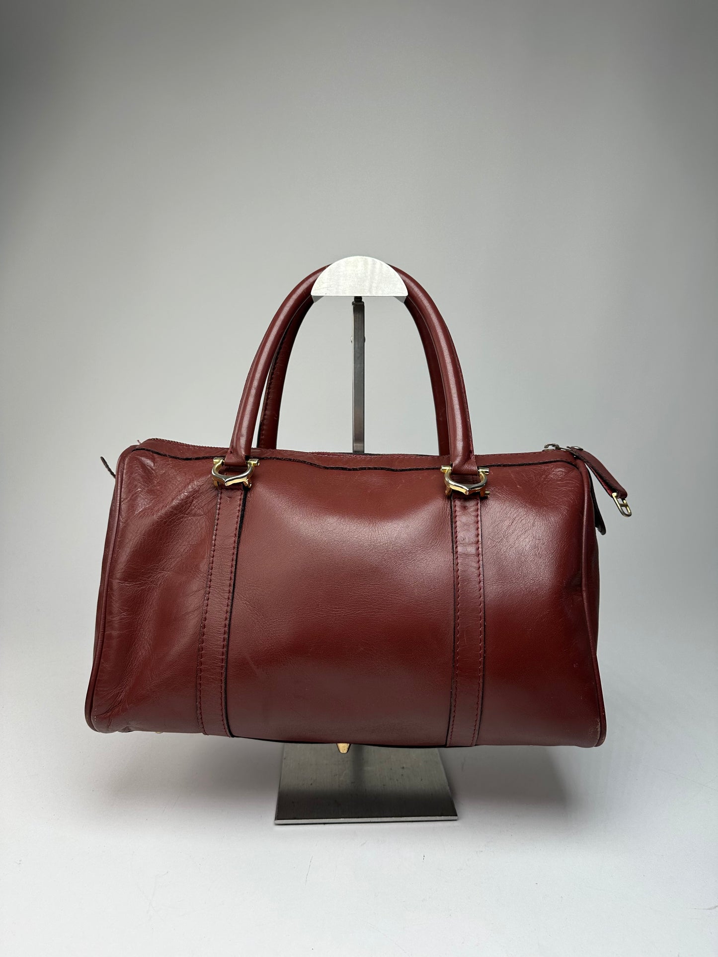 Vintage Cartier Burgundy Leather Boston Bag