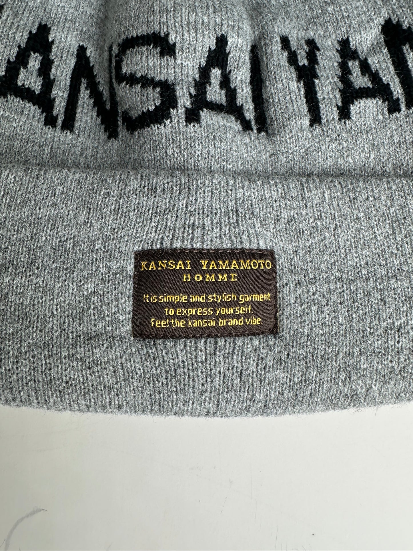 Vintage Kansai Yamamoto Men's Wool Beanie Light Grey Black
