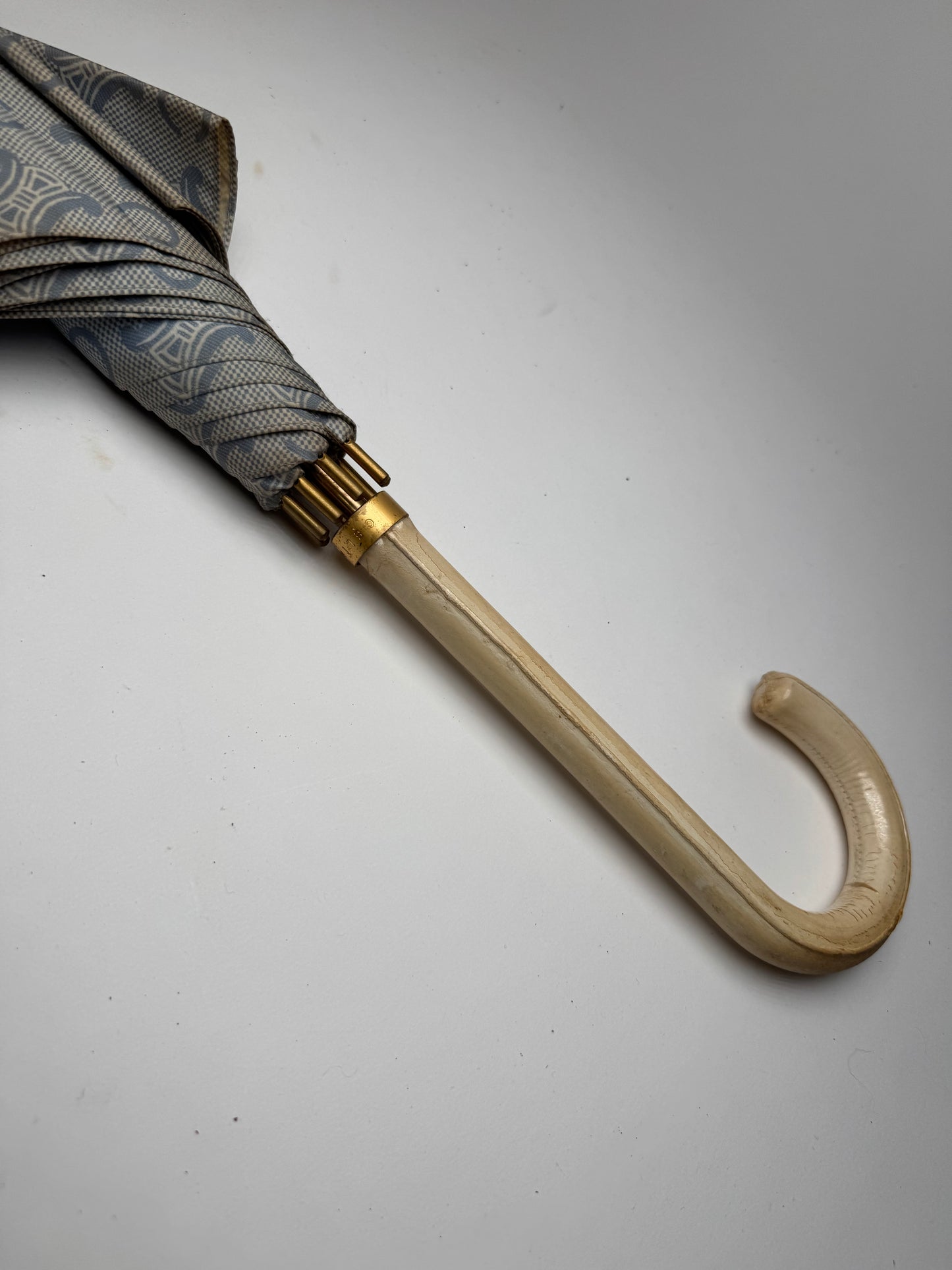 Vintage Celine Paris Monogram Umbrella Turquoise