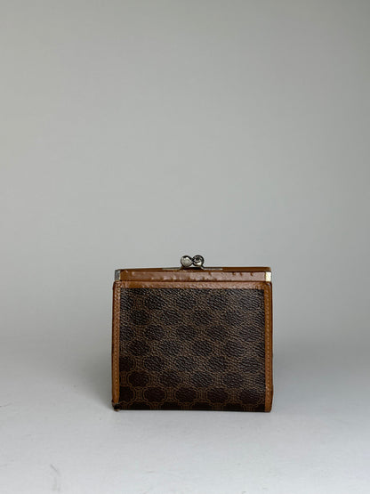 Vintage Celine Coated Canvas Wallet Brown Tan Silver
