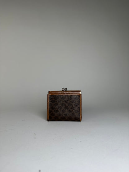 Vintage Celine Coated Canvas Wallet Brown Tan Silver