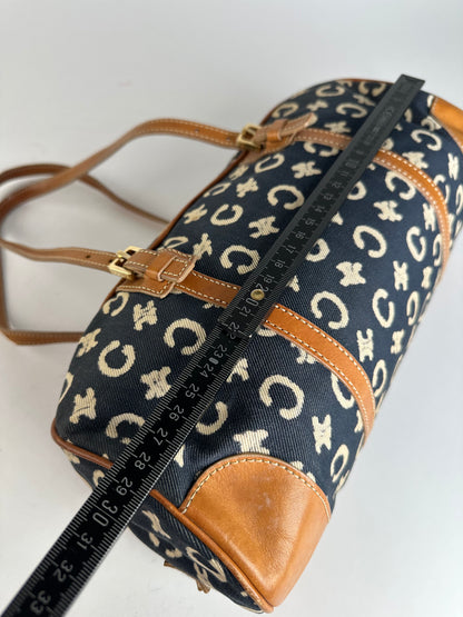 Vintage Celine Paris macadam Triomphe Monogram Brownling Bag Beige Black
