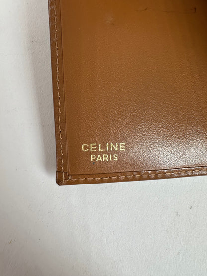 Vintage Celine Coated Canvas Wallet Brown Tan Silver