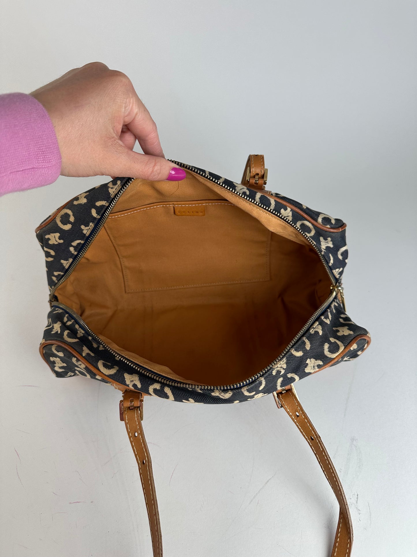 Vintage Celine Paris macadam Triomphe Monogram Brownling Bag Beige Black