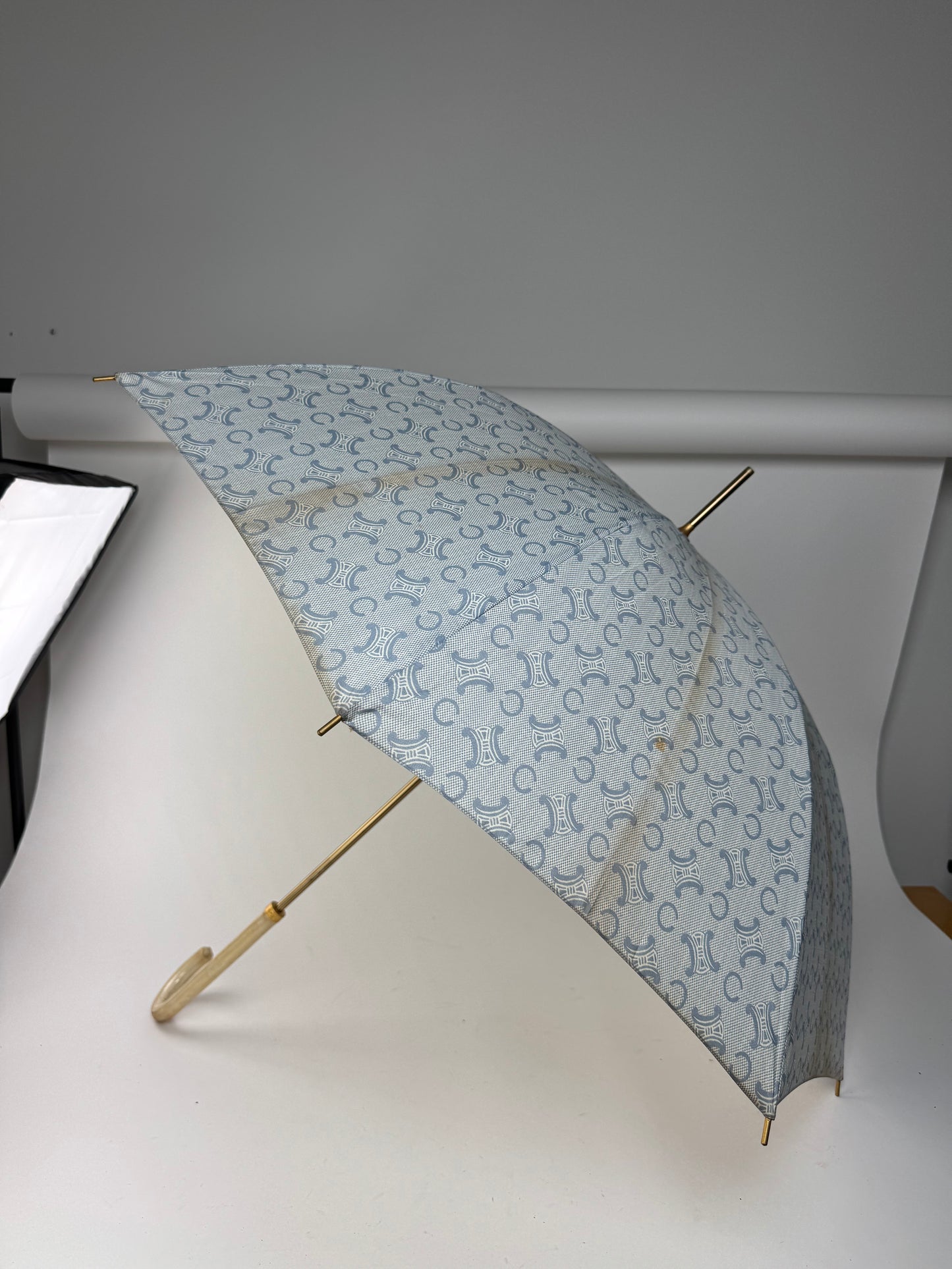 Vintage Celine Paris Monogram Umbrella Turquoise