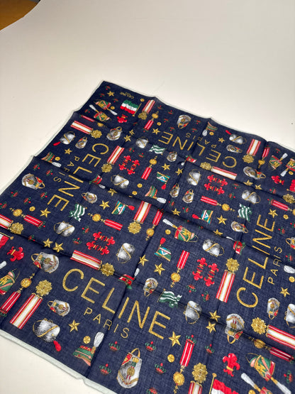 Vintage Celine Paris Scarf Navy